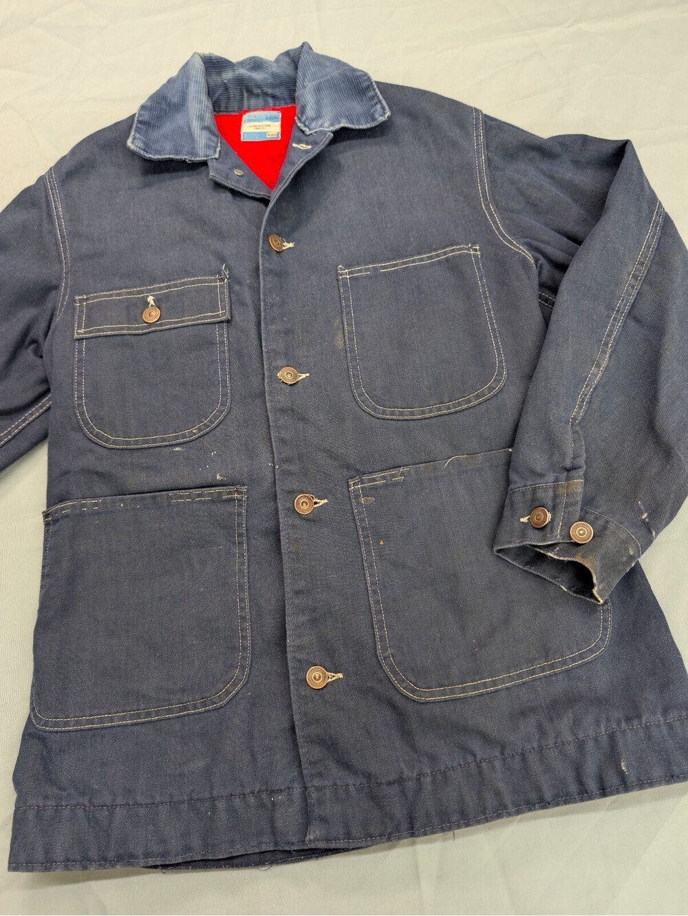 Sears Denim Chore Jacket Small Corduroy Collar Blanket Lined